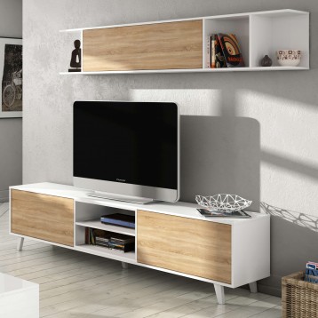 Mueble TV Zaiken Salón Comedor Color Blanco Brillo Y Roble Canadian 180 cm