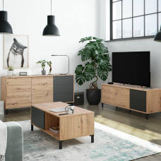 Pack de Salón Brooklyn 3 Muebles Color Roble Nodi y Gris Antracita Pack de Salón Brooklyn 3 Muebles Color Roble Nodi y Gris Antracita