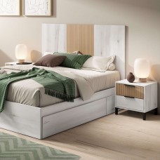 Cabecero De Cama Con Mesitas Arles Blanco Albo y Roble Rayado 159 cm Cabecero De Cama Con Mesitas Arles Blanco Albo y Roble Rayado 159 cm