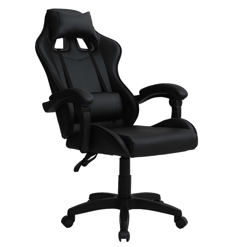 Silla Gaming Koe Giratoria con Cojín Lumbar Color Negro Silla Gaming Koe Giratoria con Cojín Lumbar Color Negro