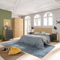 Dormitorio Matrimonio Estilo Industrial Pack Muebles Roble Nodi y Gris Antracita 150 o 135 cm