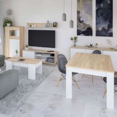 Pack muebles salón completo estilo nórdico blanco y roble Kikua