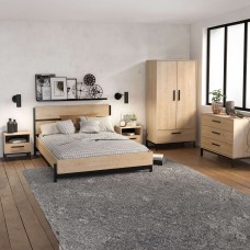 Dormitorio Matrimonio Estilo Industrial Craft Roble Hamilton y Negro Mate