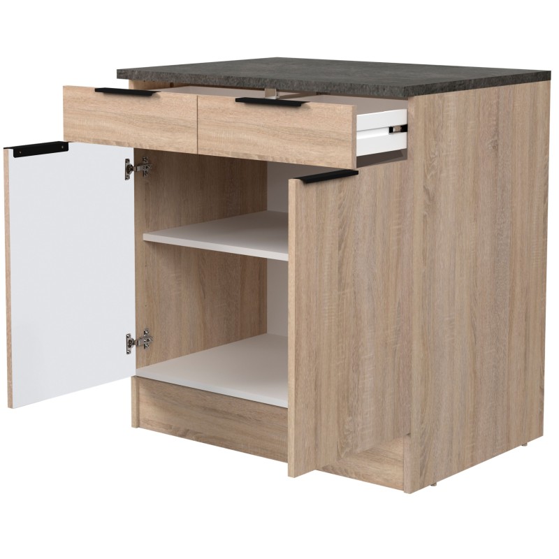 Módulo Cocina Inferior Arko 2C 2P Roble Áspero y Negro 80x60 cm