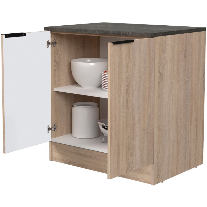 Módulo Cocina Bajo Arko Fregadero 2 Puertas Roble Áspero y Negro 80 cm Módulo Cocina Bajo Arko Fregadero 2 Puertas Roble Áspero y Negro 80 cm