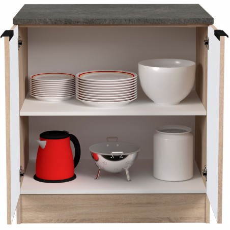 Módulo Cocina Bajo Arko Fregadero 2 Puertas Roble Áspero y Negro 80 cm