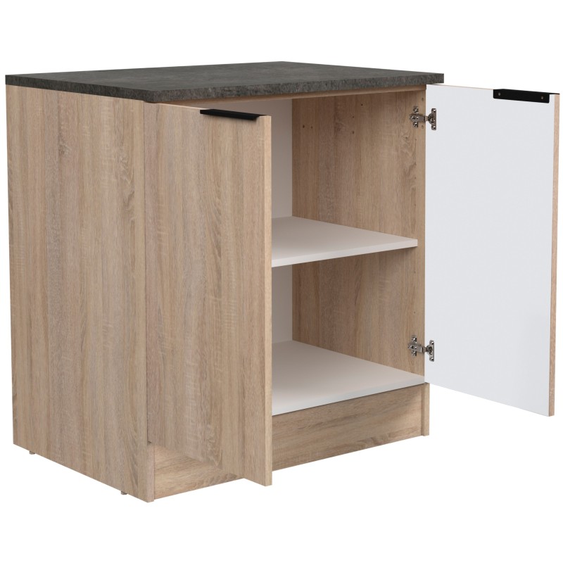 Módulo Cocina Bajo Arko Fregadero 2 Puertas Roble Áspero y Negro 80 cm Módulo Cocina Bajo Arko Fregadero 2 Puertas Roble Áspero y Negro 80 cm