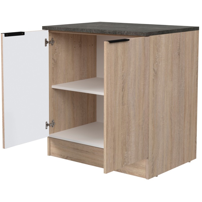 Módulo Cocina Bajo Arko Fregadero 2 Puertas Roble Áspero y Negro 80 cm Módulo Cocina Bajo Arko Fregadero 2 Puertas Roble Áspero y Negro 80 cm