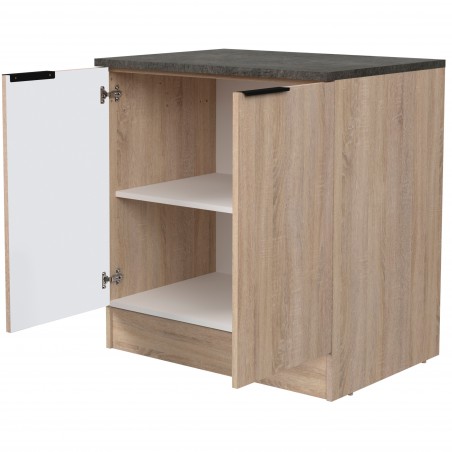 Módulo Cocina Bajo Arko Fregadero 2 Puertas Roble Áspero y Negro 80 cm