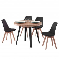 Conjunto Mesa Extensible y 4 Sillas Color Roble Nordish y Negro