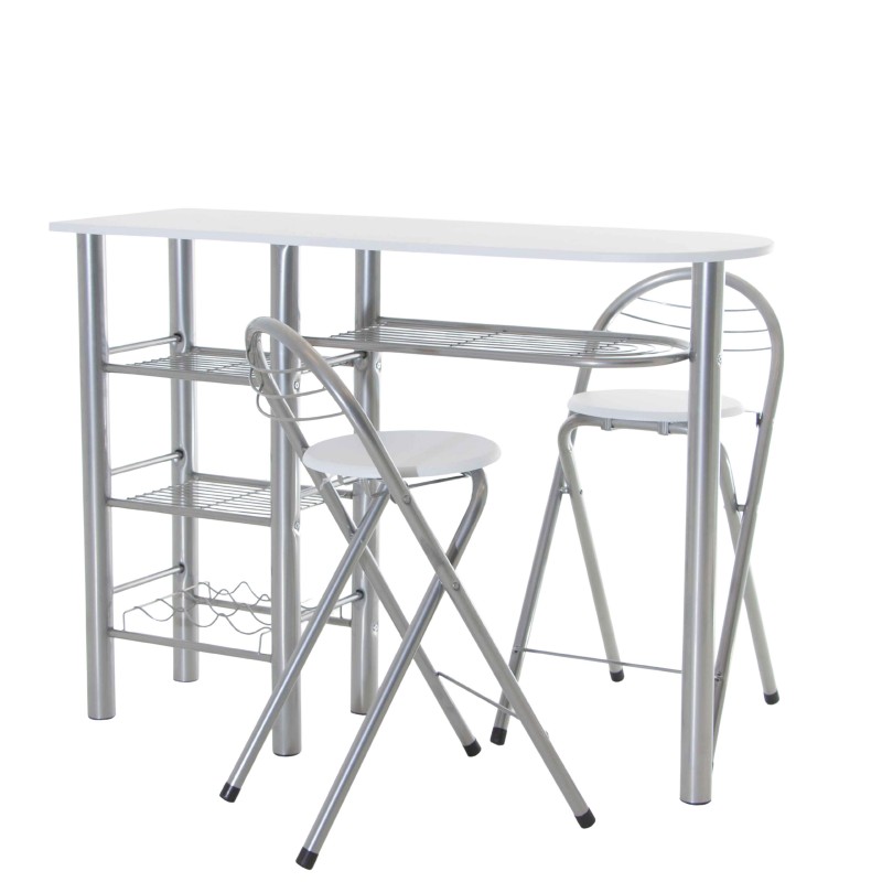 Conjunto Mesa y 2 taburetes plegables Cocina Bar Blanco y Taupe