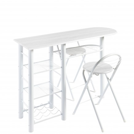 Conjunto Mesa y 2 taburetes plegables Cocina Bar Color Blanco
