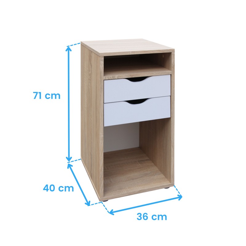 Mesita de noche Parc 2C 2H Color Roble Sonoma y Blanco Mate 36x71 cm