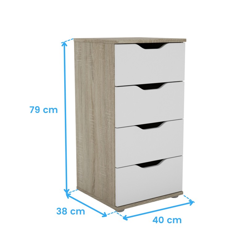 Sinfonier Parc 4 Cajones Color Roble Sonoma y Blanco Mate 40x79 cm