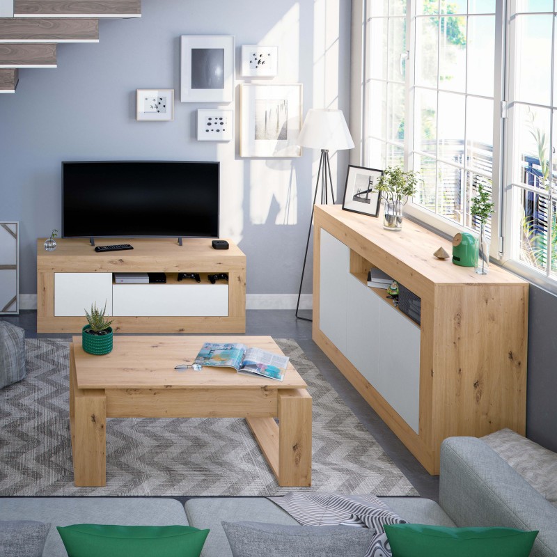 Aparador salón Baltik Color Roble Nodi Y Blanco Artik 144 cm