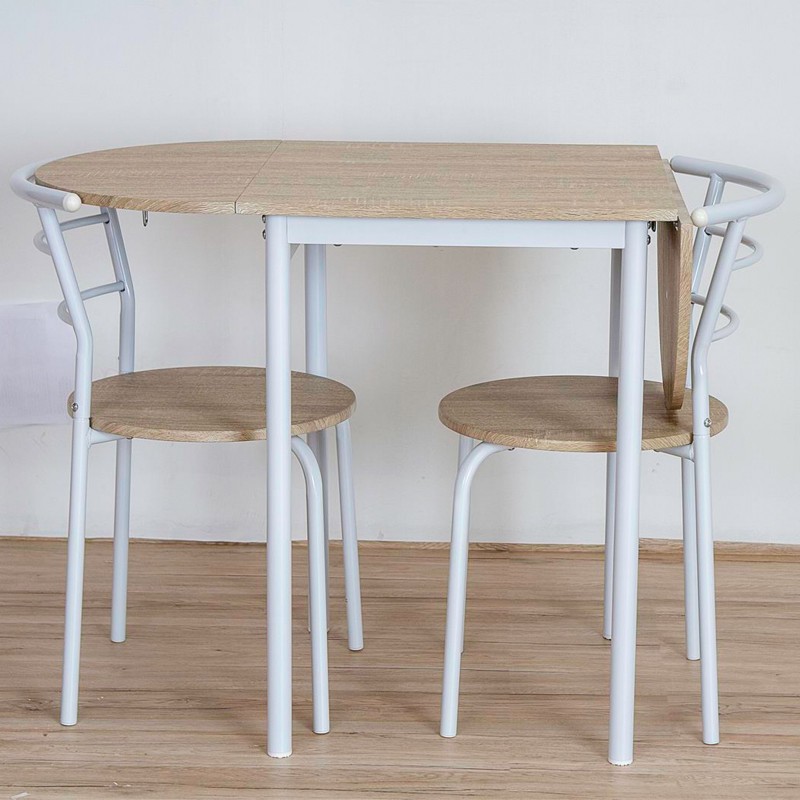 Conjunto mesa y 2 sillas blanco y roble Butterfly