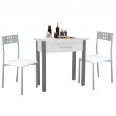 Conjunto Mesa Extensible Con 2 Sillas Color Blanco y Gris