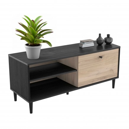 Mueble Tv Arty 110 cm Color Roble Kronberg y Negro 1 puerta