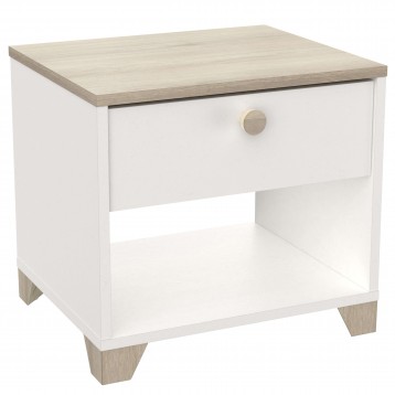 Mesita De Noche Izzy Dormitorio Color Blanco Mate y Roble Kronberg 43x40 cm