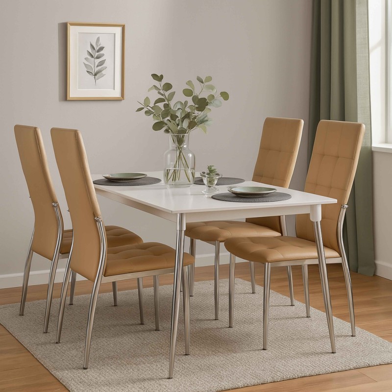 Sillas De Comedor Moderna Laci De Polipiel Y Metal Cromado Color Capuccino Sillas De Comedor Moderna Laci De Polipiel Y Metal Cromado Color Capuccino