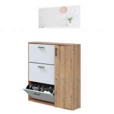 Mueble Zapatero Recibidor 4P con Espejo Roble Nodi y Blanco Artik