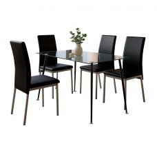 Conjunto Mesa Cristal Rectangular con 4 Sillas Comedor Color Negro