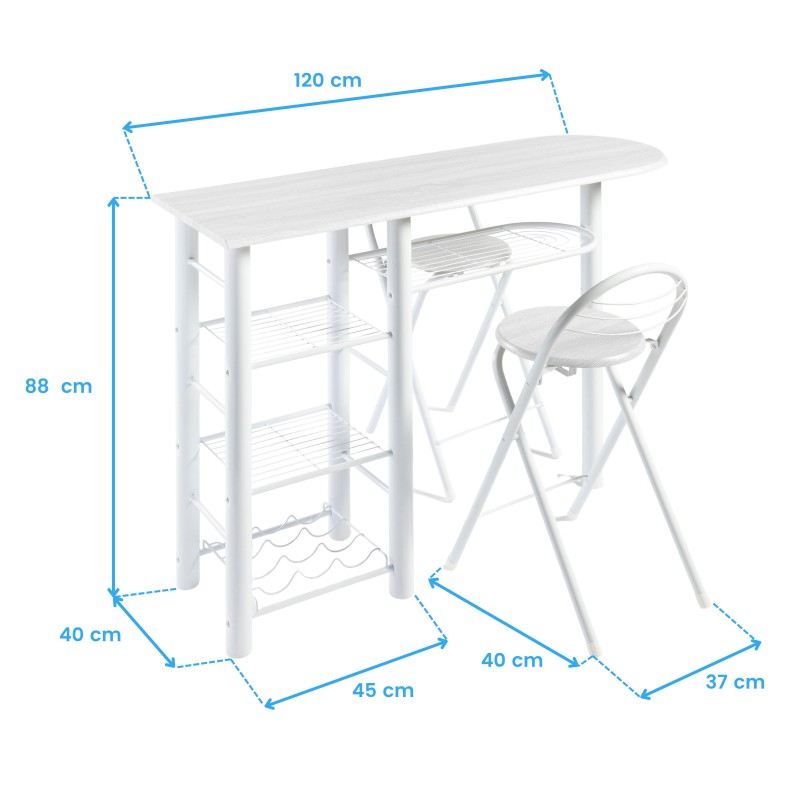 Conjunto Mesa y 2 taburetes plegables Cocina Bar Color Blanco Conjunto Mesa y 2 taburetes plegables Cocina Bar Color Blanco