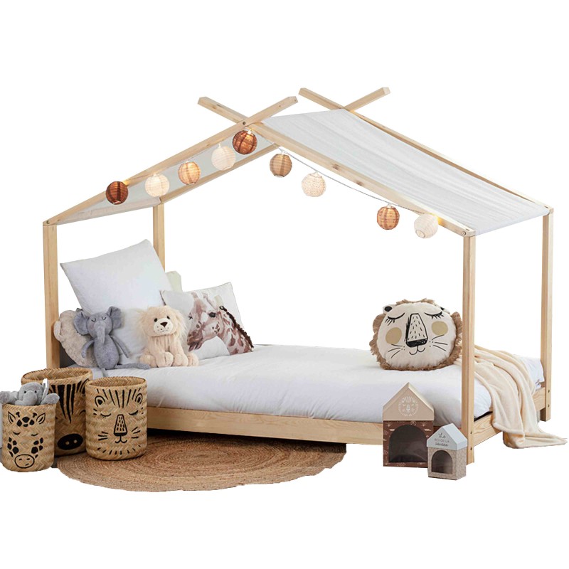 Cama Infantil Tienda de Campaña Ilian Blanco y Roble 90x190 cm Cama Infantil Tienda de Campaña Ilian Blanco y Roble 90x190 cm