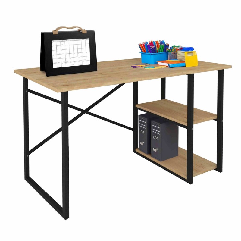 Mesa De Escritorio Rus 2 Estantes Industrial Roble y Negro 120 cm