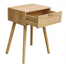 Mesita de noche con cajón Frisa Pino y Rattan 40x52 cm