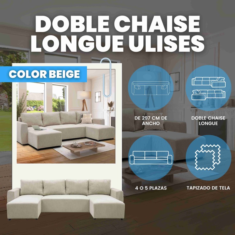 Sofá Doble Chaise Longue Ulises Color Beige 297 cm