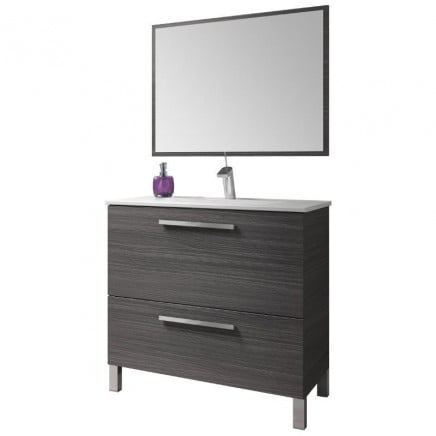 Mueble de baño con lavamanos y espejo. Gris Ceniza