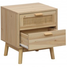 Mesita de Noche Vogue 2 Cajones Color Fresno y Rattan 40 cm
