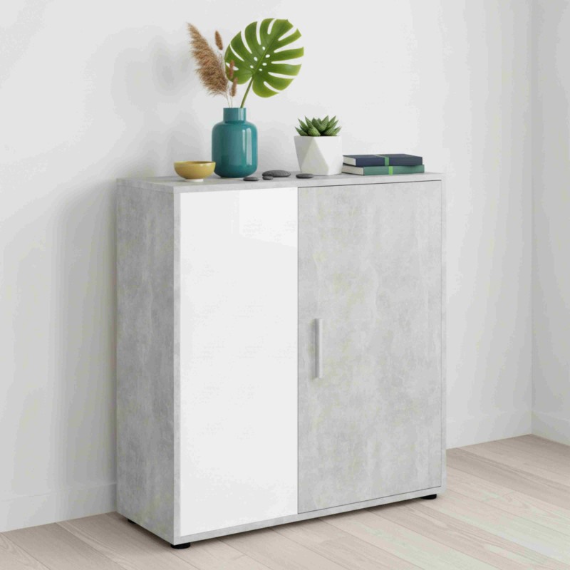 Aparador Salón Moderno Rom Blanco Mate y Cemento 80 cm