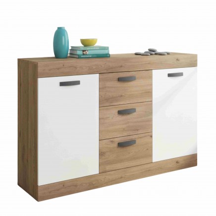 Aparador Argos Salón Comedor Moderno Color Blanco Mate Y  Roble Naturale 140 cm