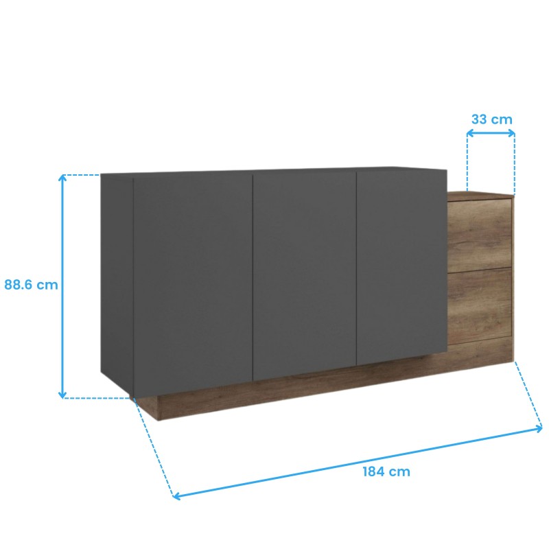 Aparador Salón Moderno Opec 3P 2C Roble Authe y Gris 184 cm