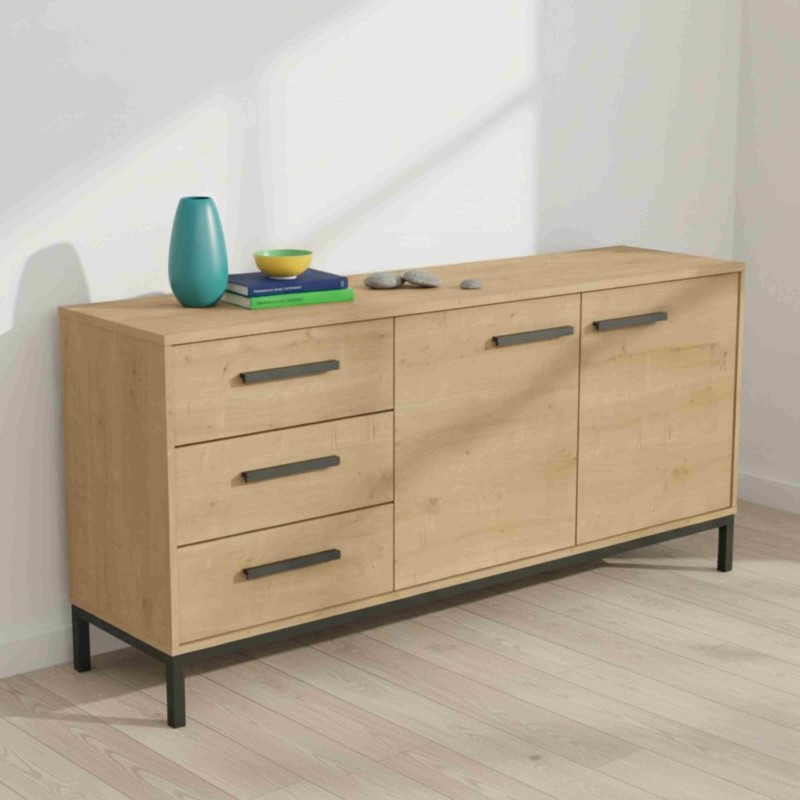 Aparador Craft 2 Puertas Roble Hamilton y Negro Mate 153 cm