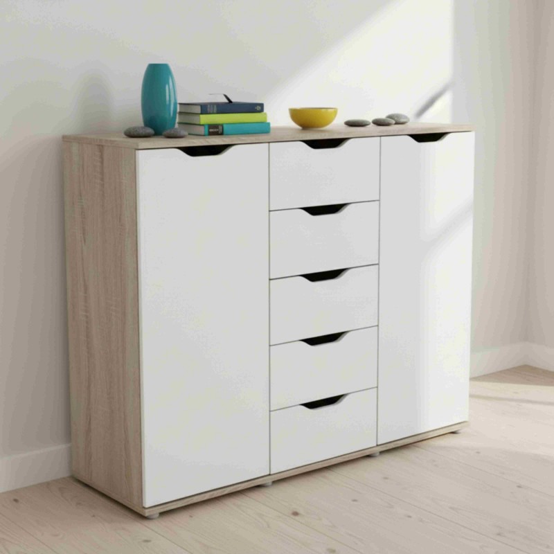 Aparador Salón Parc 2P 5C Color Roble Sonoma y Blanco Mate 120 cm