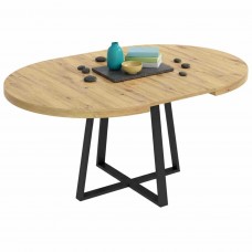 Mesa Comedor Redonda Extensible Aduna Roble y Negro 110-158x110 cm