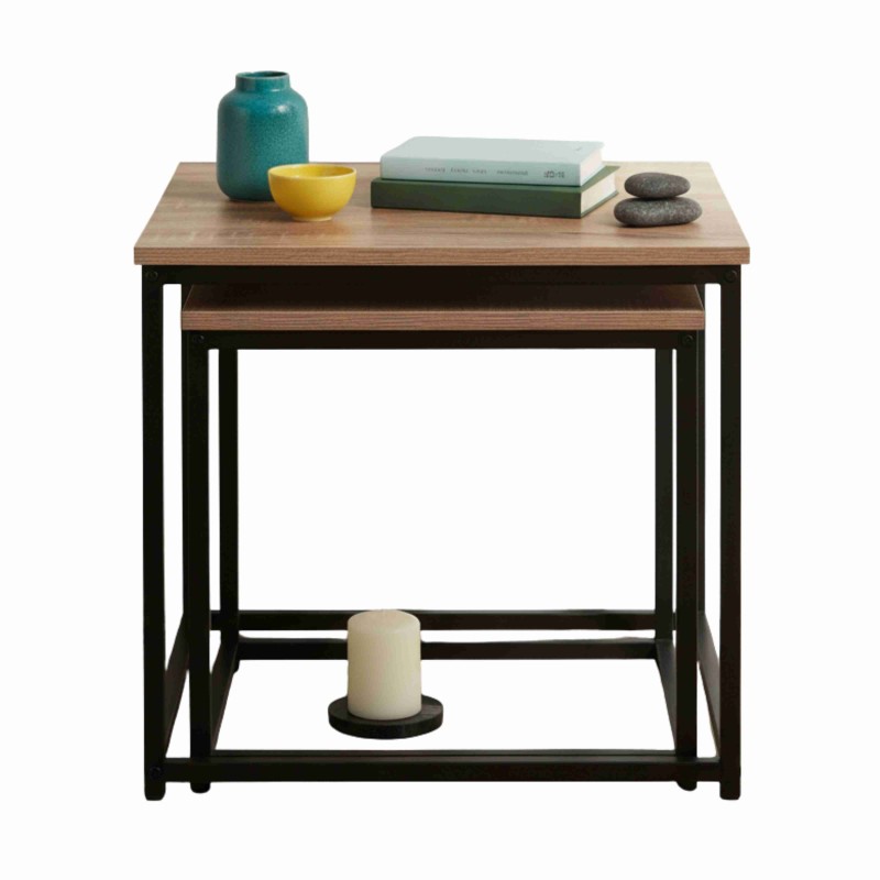 Mesas centro auxiliares Aliaj 2 niveles negro y roble claro