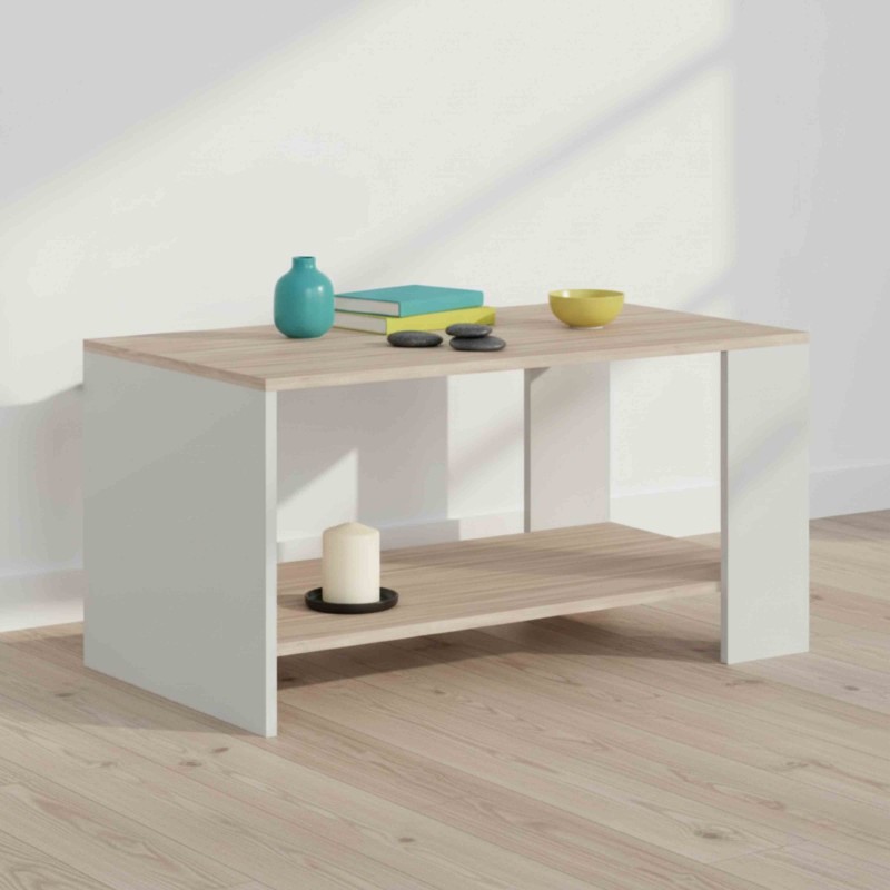 Mesa de centro Salón See Blanco Mate y Roble Cambrian 90x46 cm