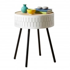 Mesa De Centro Redonda Shiro Blanco y Roble Con Tapa 39 cm