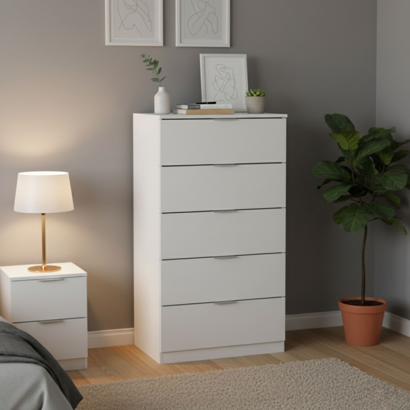 Cómoda De 5 Cajones Color Blanco Artik Dormitorio 60x110 cm Cómoda De 5 Cajones Color Blanco Artik Dormitorio 60x110 cm
