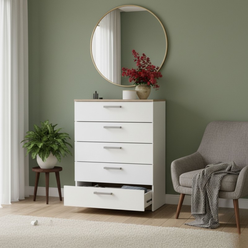 Cómoda Watson Color Blanco Mate y Roble Kronberg 80x103 cm