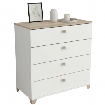 Cómoda 4 cajones Izzy Dormitorio Color Blanco Mate y Roble Kronberg 80x85 cm