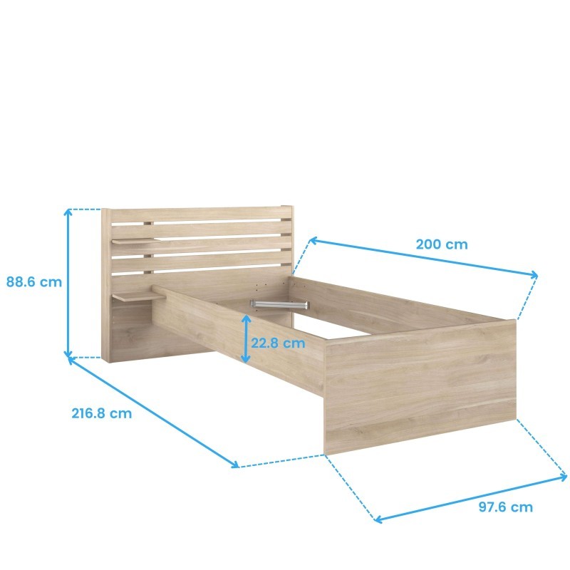 Cama Juvenil Eik con Cabecero y Cajones en Roble Japonés 90x190-200 cm