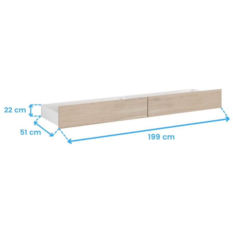 Cama Juvenil Eik con Cabecero y Cajones en Roble Japonés 90x190-200 cm