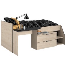 Cama Juvenil con Escritorio Valky Roble y Negro 90x200/190 cm Cama Juvenil con Escritorio Valky Roble y Negro 90x200/190 cm