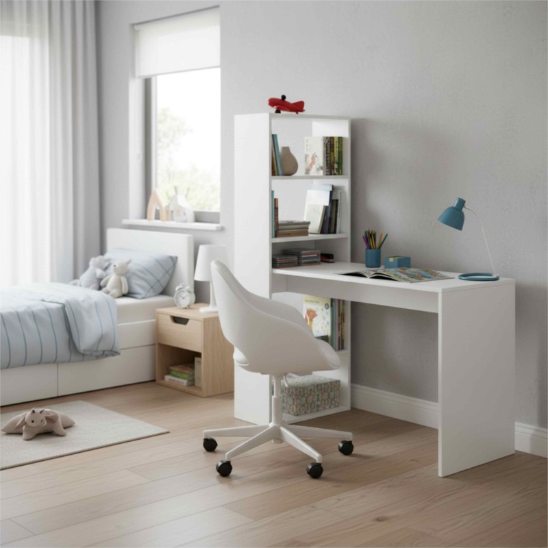Mesa de escritorio con estanteria reversible Duplo Blanco 120 cm Mesa de escritorio con estanteria reversible Duplo Blanco 120 cm