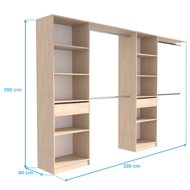 Vestidor Abierto Elios Color Roble Brooklyn con Base Trasera Reversible 320x200 cm